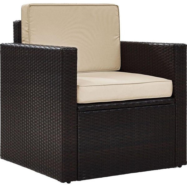 Veranda Palm Harbor Outdoor Wicker Arm Chair with Sand Cushions - Brown VE383093